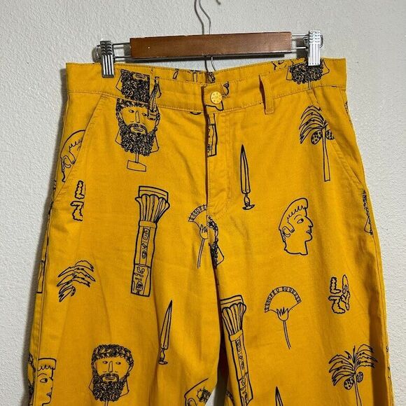 Lazy Oaf Roman Holiday Tokyo Pants 30 8 Yellow Barrel Leg Cropped Ankle Trouser - Picture 5 of 10